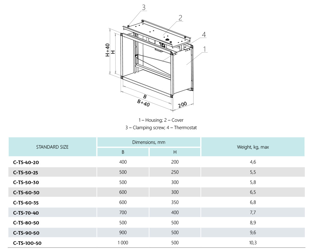 Dimensions Duct Section with Thermostat C-TS