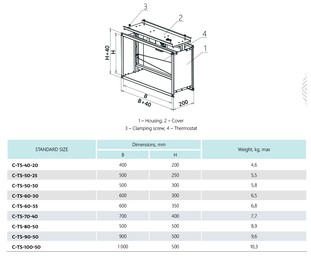 Dimensions Duct Section with Thermostat C-TS