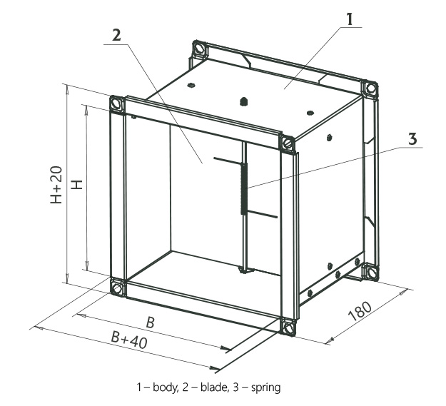 Dimensions Damper Backdraft  KOL-B