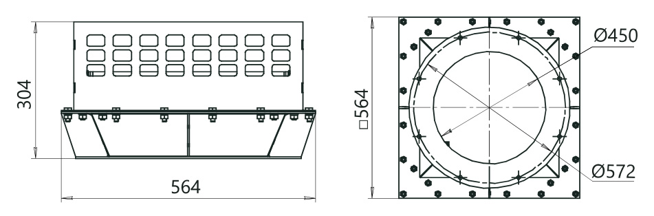 Габариты коробка для установки на воздухозаборе K-MK-500