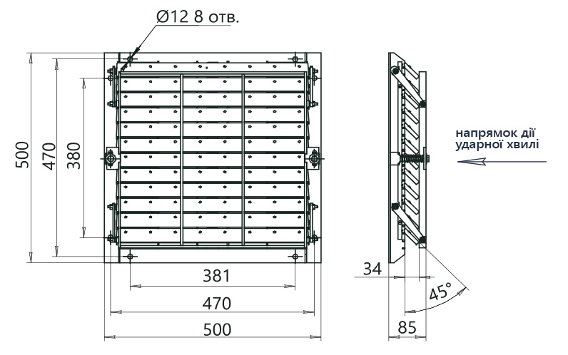Габарити противибуховий пристрій K-MZS-500