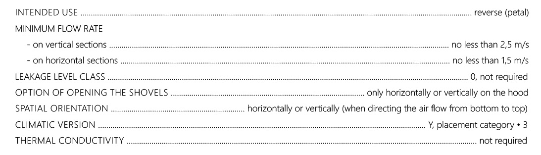 Specifications Damper Backdraft  KOL-B