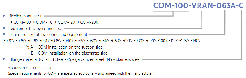 Marking Flexible Connector COM-VRAN, COM-VRAV