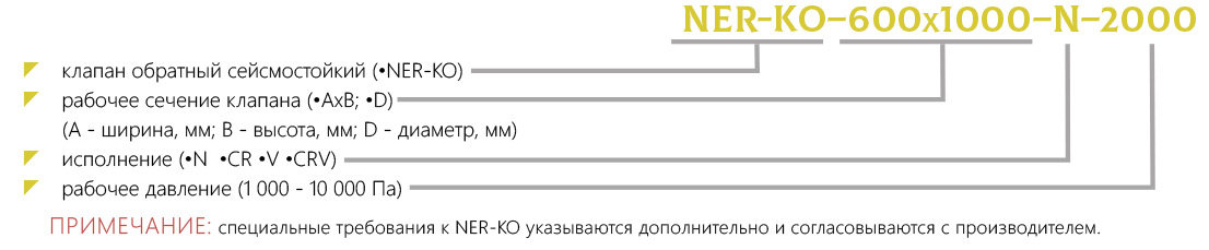 Маркировка Клапан обратный сейсмостойкий  NER-KO