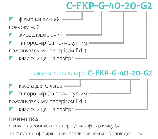 Маркування фільтр канальний прямокутний жировловлюючий C-FKP-G