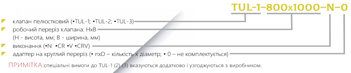 Маркування Клапан пелюстковий TUL 